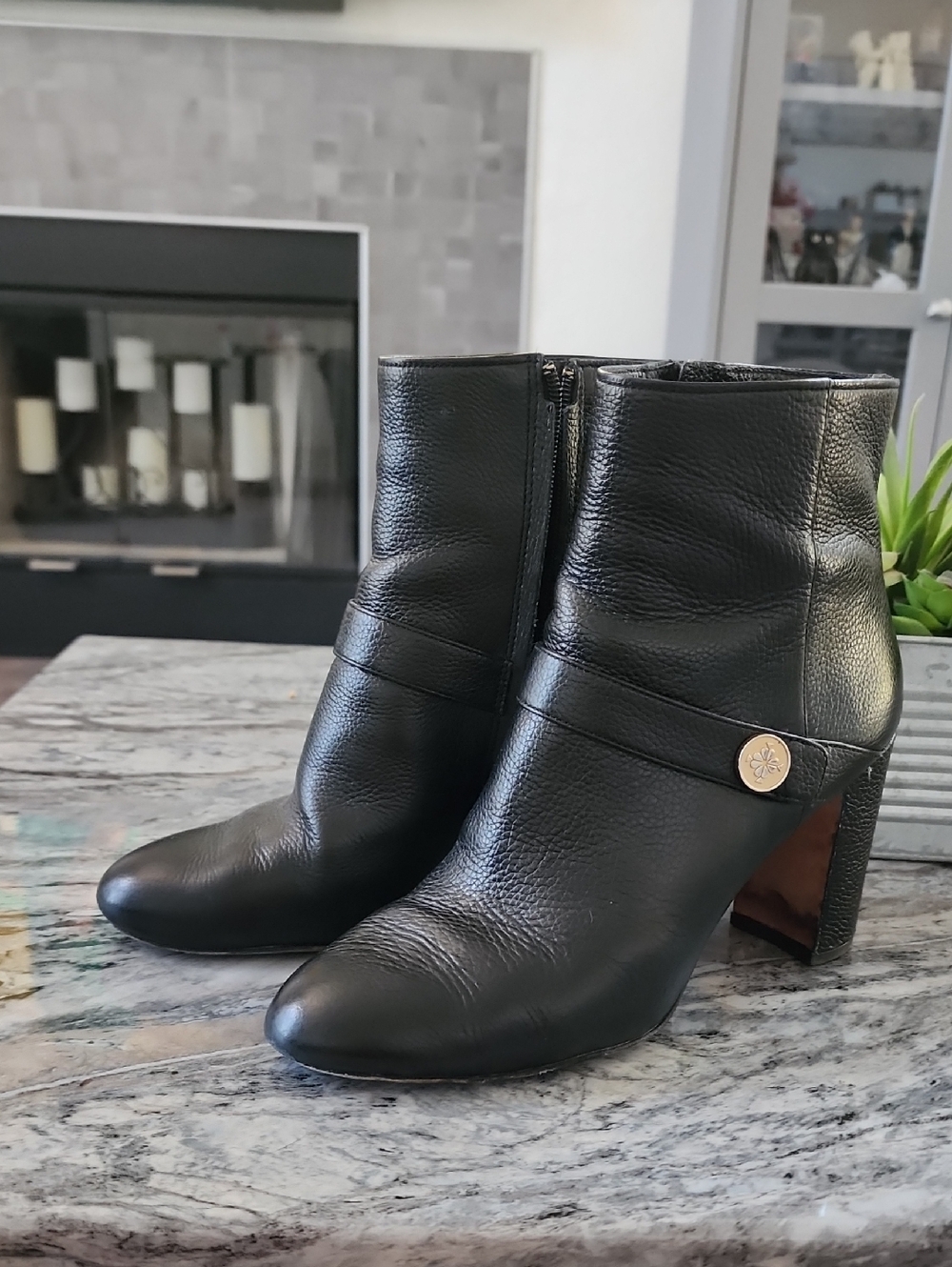 Kate Spade Womens Tilda Black Mini Pebble Leather Block Heel Ankle Booties 8B